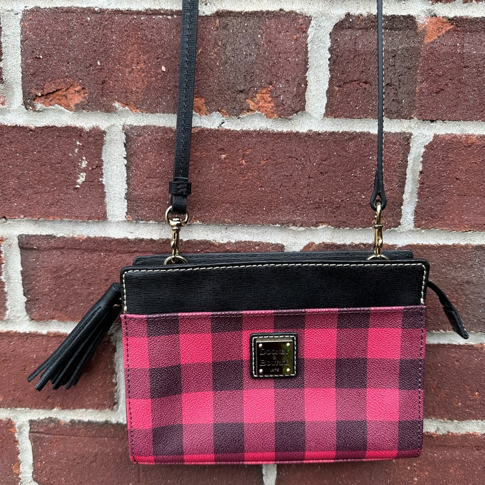 Dooney & Bourke Red and Black Plaid Crossbody Bag Purse
